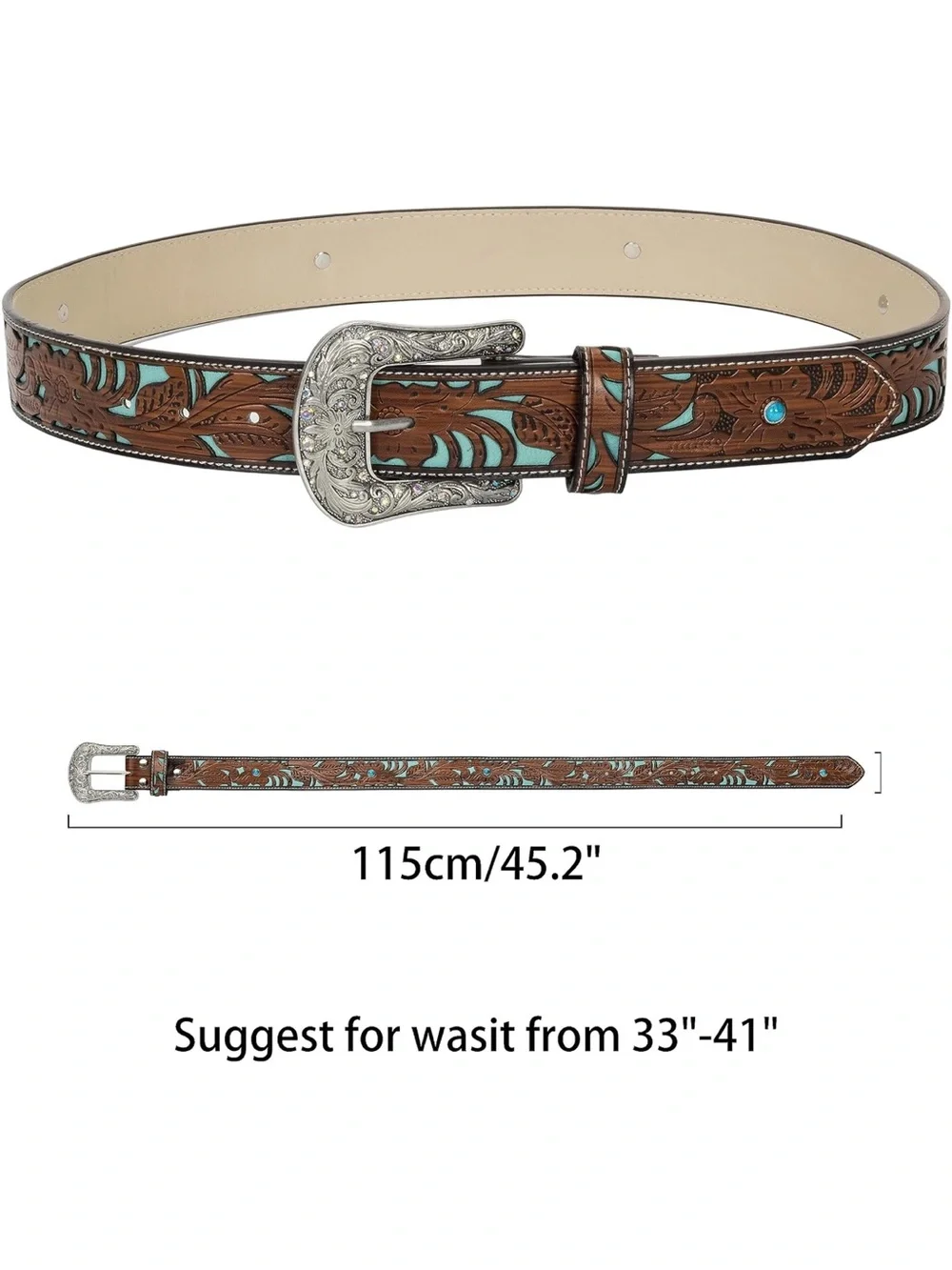 Tooled Brown Leather Belt with Turquoise Inlay
